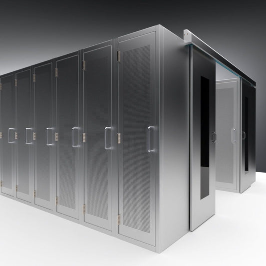 Cold aisle containment installed between rows of cabinets