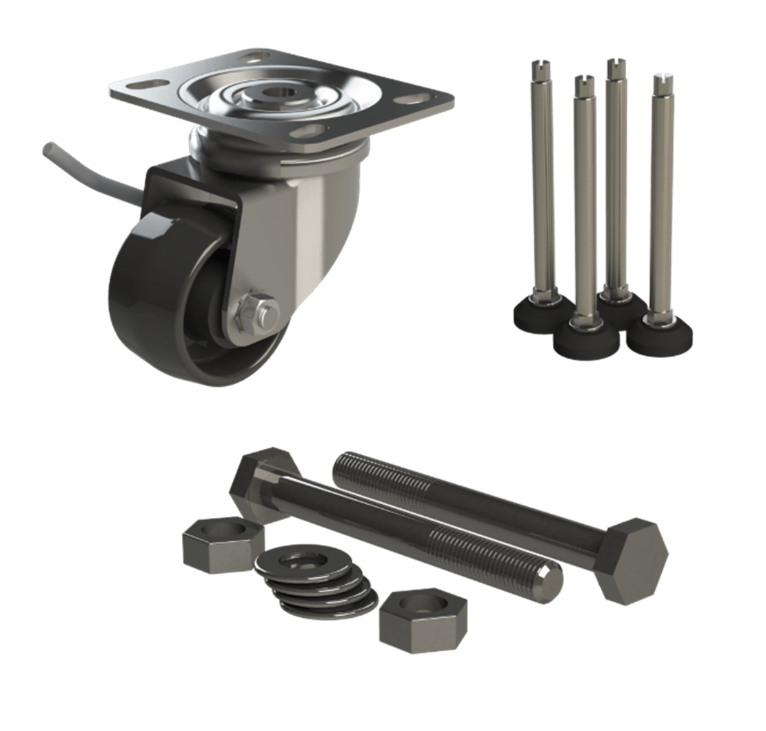 Cross-Guard general rack accessories: jacking feet, castors and baying kit