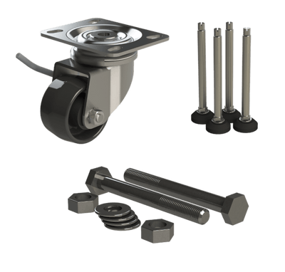 Cross-Guard general rack accessories: jacking feet, castors and baying kit