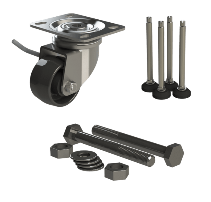 Cross-Guard general rack accessories: jacking feet, castors and baying kit